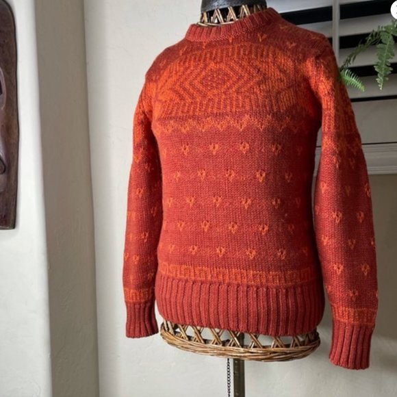 Scottish Geometric Orange Red 100% Wool LEWIS CREW Scotland PERFECT Handmade M - Picture 5 of 13